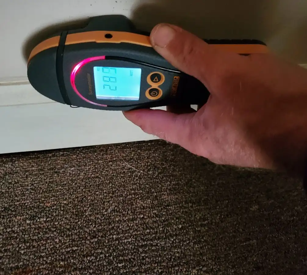 Moisture detection at baseboard during Sewage Cleanup & Sanitation in Hillview